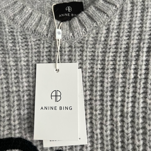 ANINE BING Sydney Crewneck Ribbed Oversized Sweater Heather Gray NEW with tags - Picture 4 of 5